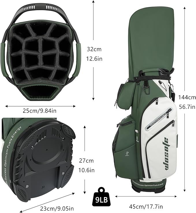 PU Leather Lightweight Men Women Blue White Black Green Golf Bag,Multiple 10 Pockets 14-Way Dividers Cooler Pouch Golf Cart Bag
