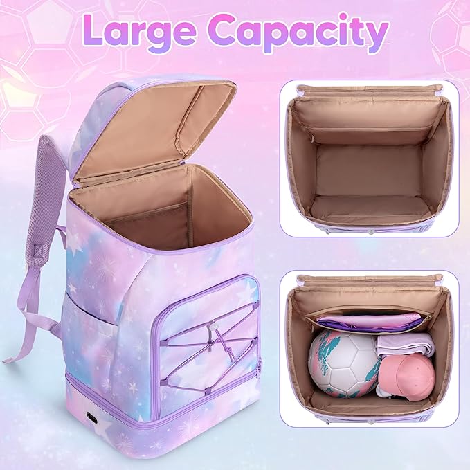 Soccer Backpack for Girls with Separate Ball Pocket and Shoe Compartment, Sports Bags for Soccer, Basketball, Volleyball