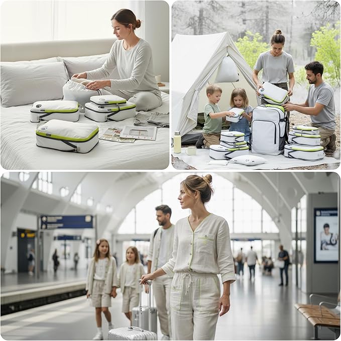 Cipway Compression Packing Cubes Set, Ultralight Expandable Travel Packing Organizers for Carry on Luggage (White 3pcs)