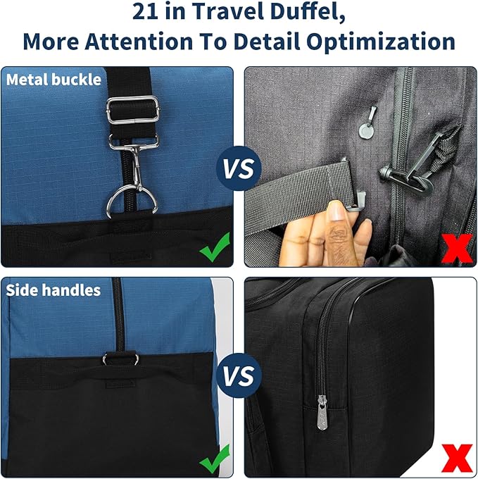 21 inch Gym Bag for Men - 40L Travel Duffel Bag Sport Duffle Bags for Weekend Overnight with Bottom Support (Blue）