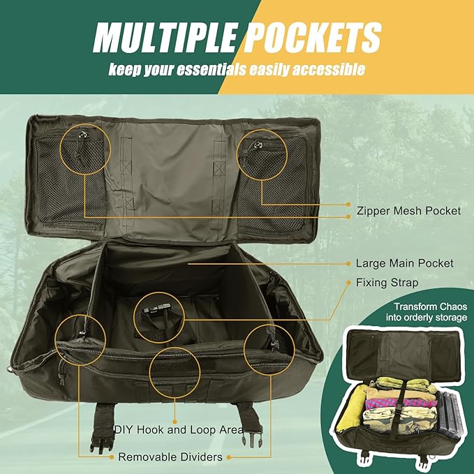 55L Large Travel Gym Duffle Bag Military Tactical Backpack, Army Pack 3 Day Bug Out Bag Rucksack for Outdoor Sport Hiking Camping with Molle System, Olive