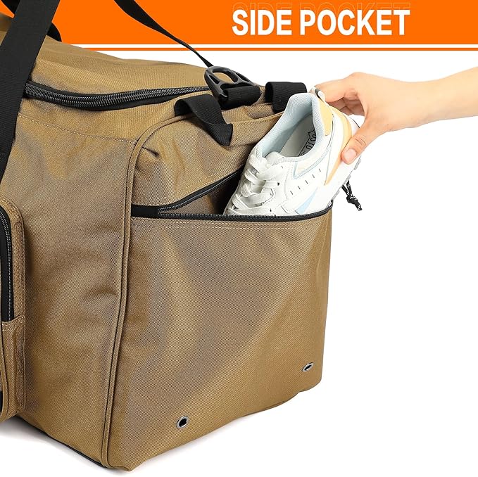 120L Extra Large Gym Duffle Bag for Men Women with Shoes Compartment Heavy Duty Tactical Sports Duffel Bag Big Football Baseball Basketball Soccer Hockey Team Equipment Bag, Brown