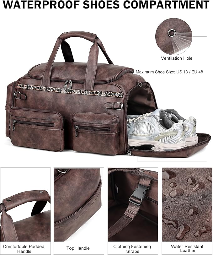 FADEON Duffle Bag for Women, Large Convertible Carry on Overnight Backpack, Designer Leather Mens Weekend Bags for Travel