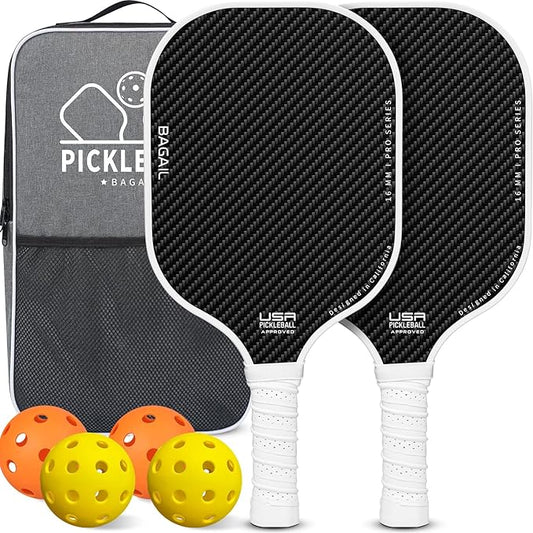 BAGAIL Pickleball Paddles, USAPA Approved Fiberglass Surface Pickleball Set, Lightweight Pickle Ball Rackets with 4 Balls, 1 Bag, Designed in California for Traction and Stability