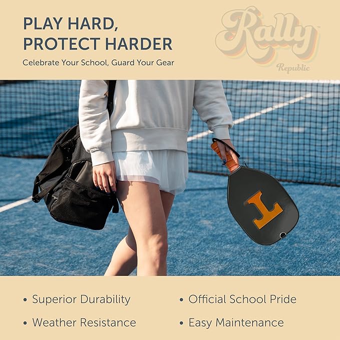 Officially Licensed Collegiate Pickleball Paddle Cover - Lightweight PU Leather Material - Durable Foam Interior Protection with Zippered Closure - Fits Most Paddles on the Market