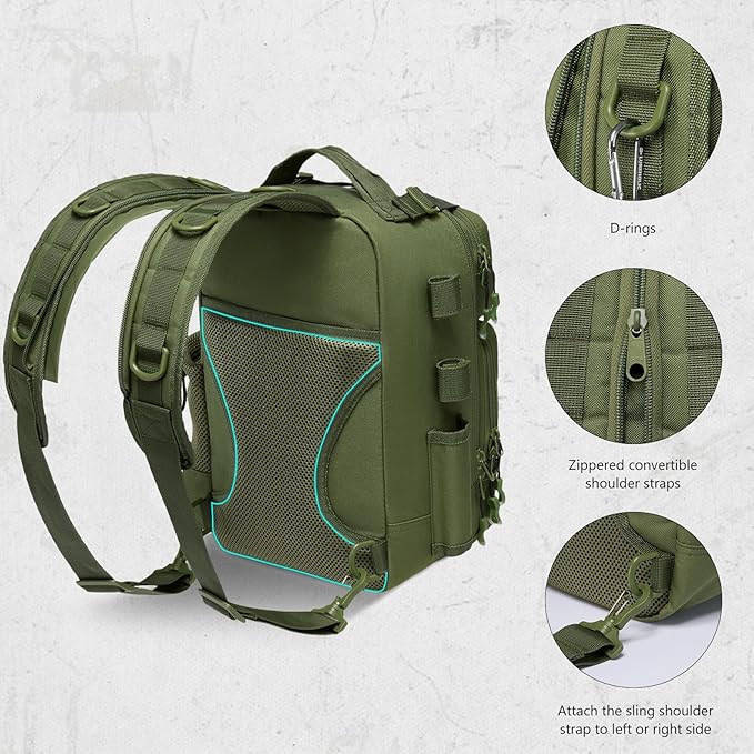 BASSDASH Convertible Fishing Backpack Sling Bag with Rod Holder, Adjustable Tactical Water-Resistant Tackle Storage Pack FP07