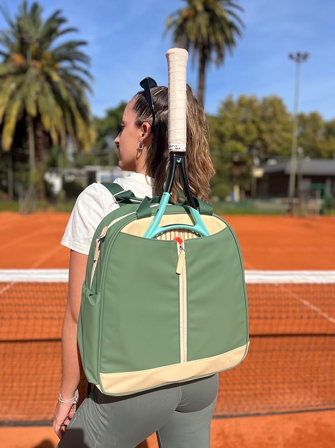 AYRES Tennis Backpack - Spacious Womens Tennis, Padel & Pickleball Bag | Quick-Access Racket Compartment (Fits 2) | Designer Tennis Bag, Water-Resistant & Easy To Clean, Makeup Pouch Included