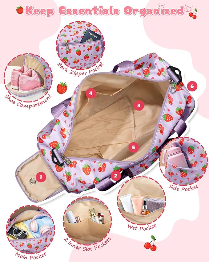 4 5 6 7 8 9 10 11 12 13 Year Old Girl Birthday Gifts Idea, Trendy Dance Gymnastics Cheer Ballet Bag for Girls, Kids Duffle Bag for Travel, Sports, Overnight, Sleepover Party, Cute Trendy Stuff