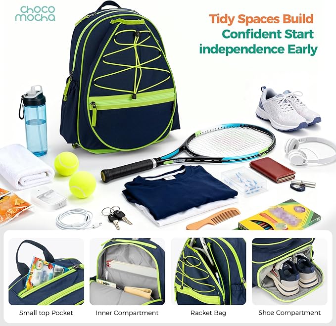 Choco Mocha Kids Tennis Bag Kids Tennis Backpack Youth Tennis Bag 16 Inch