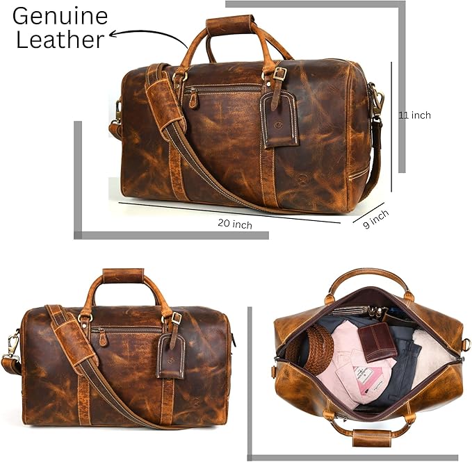 Leather Duffel Bag for Men & Women Travel, Weekend, Overnight, Gym Bag
