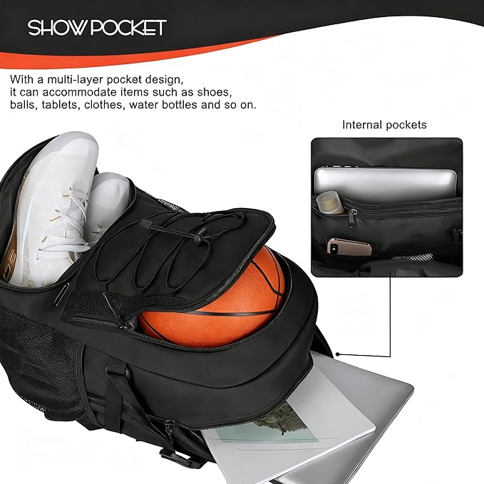Goloni Basketball Backpack,Large Sports Bag with Ball Compartment & Shoe Compartment,Basketball Bag Fit Volleyball, soccer,Gym
