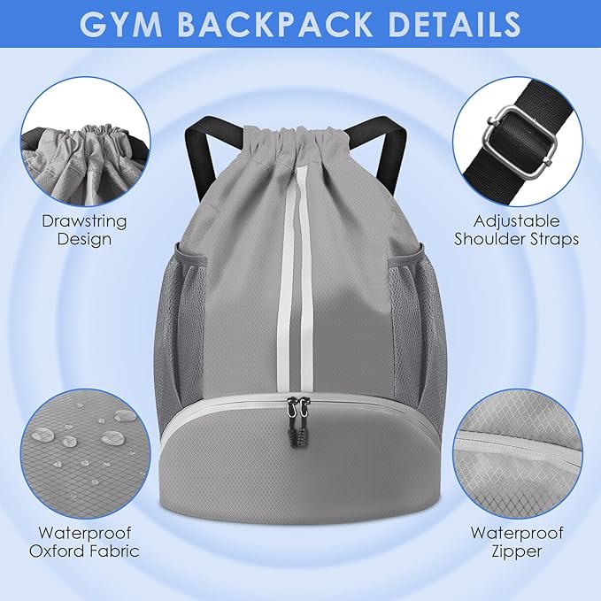 BROTOU Soccer Bags, Football Backpack, Volleyball Bag, Drawstring Backpack with Ball and Shoe Compartment, Football bags for Equipment Swim Gym Bag