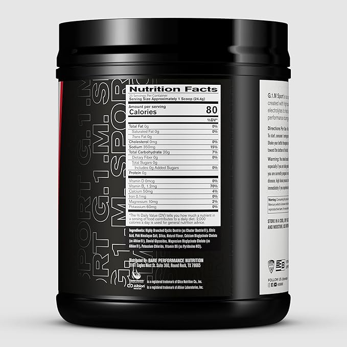 BARE PERFORMANCE NUTRITION, BPN G.1.M Go One More Sport, Endurance Training Fuel, Superior Carbohydrate & Electrolytes Powder Formula, Reduce Fatigue, Salted Watermelon, 25 Servings