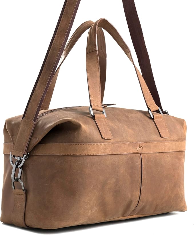 Brown Top Grain Leather Duffle Bag for Men & Women - Large, Durable, Stylish Leather Travel Bag with Adjustable Shoulder Strap, Spacious Design for Weekend Getaways, Business, & Overnight Trips