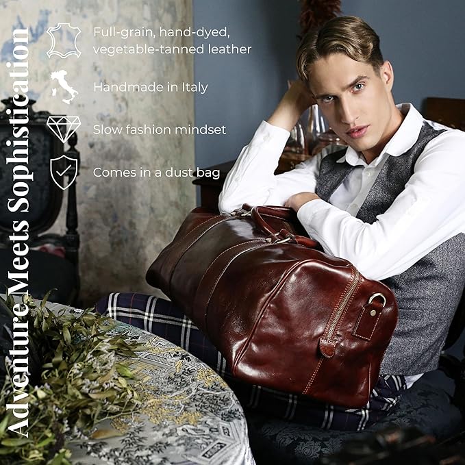 Leather Duffel Bag Weekend Bag Gym Large Travel Bag - Time Resistance