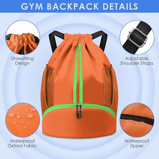 BROTOU Soccer Bags, Football Backpack, Volleyball Bag, Drawstring Backpack with Ball and Shoe Compartment, Football bags for Equipment Swim Gym Bag