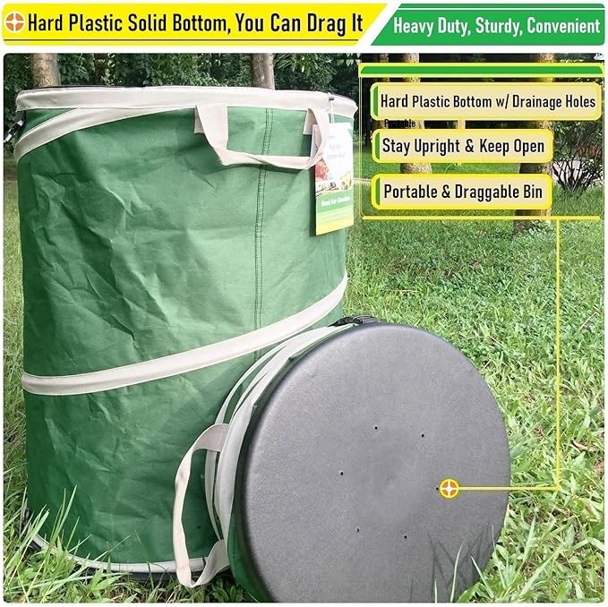 16-Gallon Collapsible Trash Can (16x19 in) Hard-Shell Bottom Yard Garden Bag,Pop-Up Trash Can,RV Camping Waste Bag,Recycling Bin,Laundry Hamper,Leaf Bags,Yard Waste Container,Lawn Grass,Weeds Basket