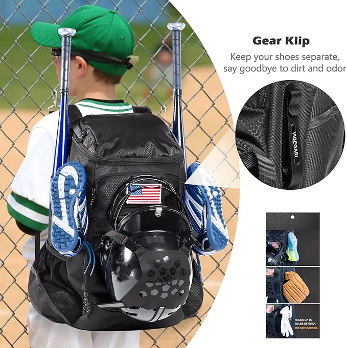 | Baseball Bag Softball Bat Bag, Double-layer Baseball Backpack Adult with Gear Klip To Hold Baseball Glove, Baseball Essential Gear, Youth Baseball Bag for Boys, Girls, Baseball Accessories