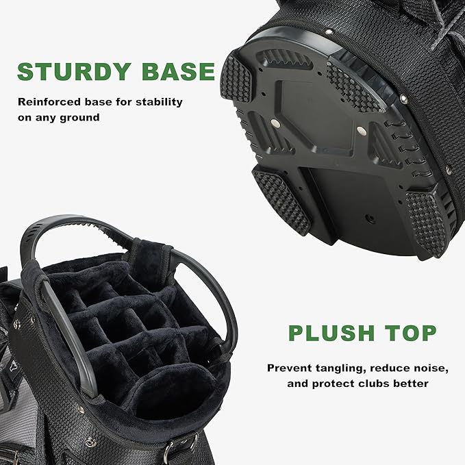 UNIHIMAL 14-Way Golf Cart Bag with Full Length Divider, Premium PU Leather Golf Bag with Plush Top, Magnetic Pocket and Rain Cover for Men