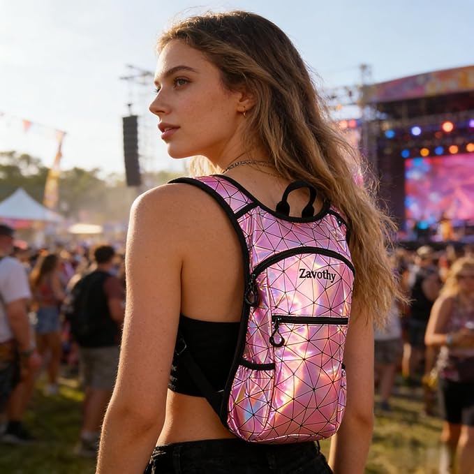Zavothy Rave Hydration Backpack with 3L Bladder, Colorful Festival Hydration Pack with Side Pockets, Lightweight Water Backpack for EDM, Music Festivals, Hiking & Cycling
