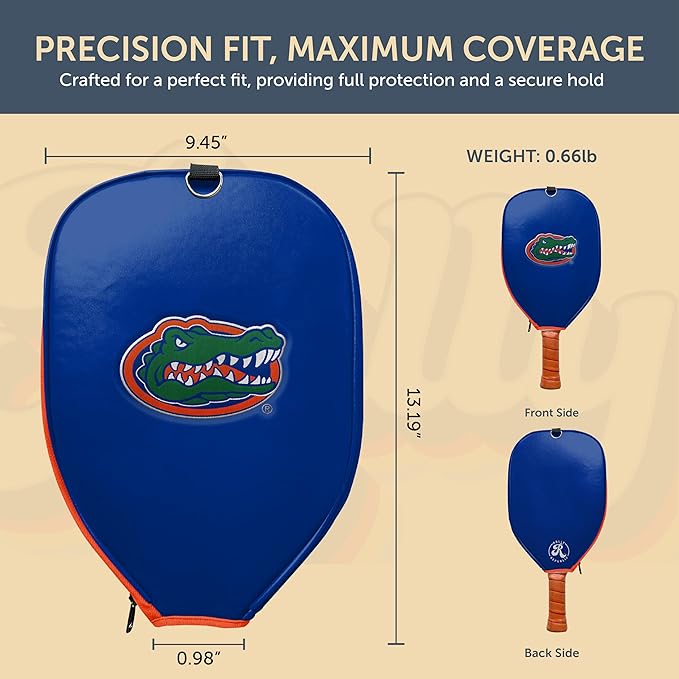 Officially Licensed Collegiate Pickleball Paddle Cover - Lightweight PU Leather Material - Durable Foam Interior Protection with Zippered Closure - Fits Most Paddles on the Market