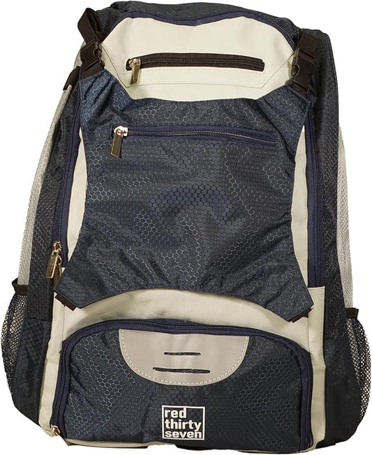Baseball Backpack with Cleat/Shoe Pocket | Large Capacity | 19.5" T x 14" W x 7.5" D | Holds 4 Bats | External Helmet Storage | 3 Extra Zipper Pockets for Sunglasses, Seeds, Cell Phone (Navy/Gray)