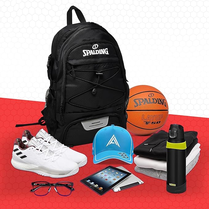 Spalding Basketball Backpack Sports Bag Ultimate Edition | Large Black Backpack with Shoe and Ball Compartment | Use for Sport Accessories and Stuff | Improved Material | Gifts for Basketball Players