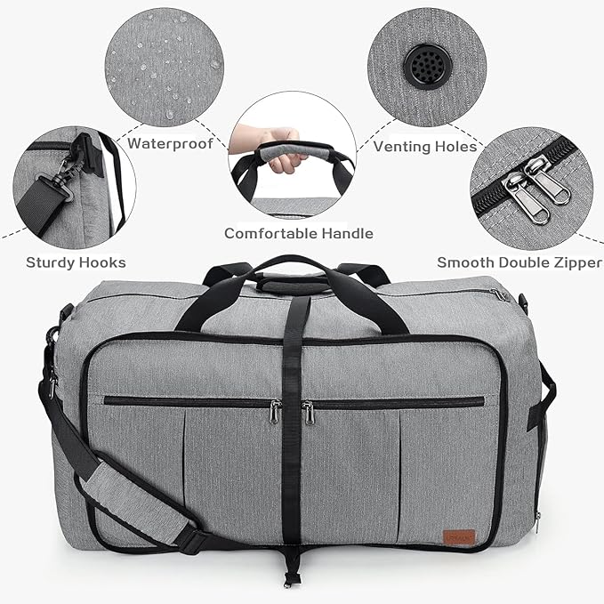 120L Travel Duffle Bag for Men, Large Foldable Duffel Bag for Travel with Shoe Compartment Overnight Weekender Bag Gym Bag for Men Women Waterproof & Tear Resistant (Gray, 120L)
