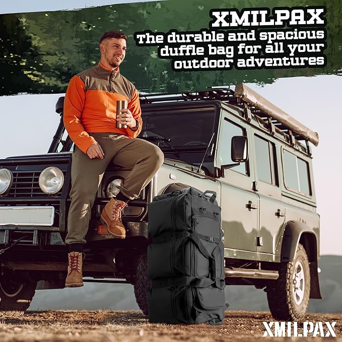 100L Large Military Duffle Bag Deployment Duffel Bag Sports Equipment Travel Luggage Bag with Detachable Backpack Straps…