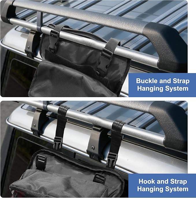 Hanging Camping Kitchen Organizer, Large Capacity Portable Storage Bag with Multi-Pockets, Water-Resistant Oxford Fabric for Outdoor Cooking, BBQ, Car Travel (Black)