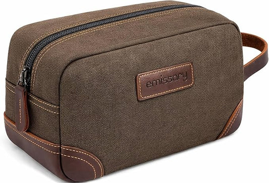 emissary Men's Toiletry Bag, Leather and Canvas Travel Toiletry Bag, Dopp Kit for Men, Travel Bathroom Bag Men's Shaving Kit, Travel Kit Small Bags for Men, Shaving Bag for Travel Accessories (Coffee)
