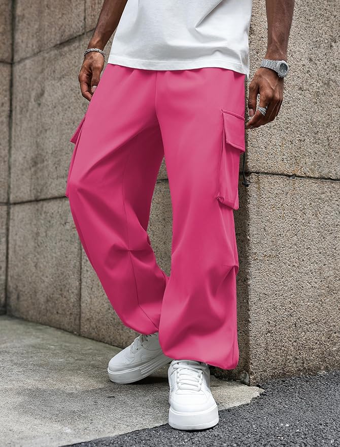 ZAFUL Men's Parachute Pants Casual Baggy Cargo Drawstring Trouser