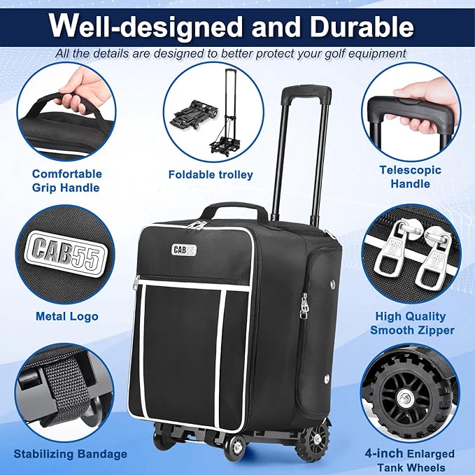 CAB55 Golf Trunk Organizer with 4 Wheels, 2 Layer Waterproof Car Golf Organizer with Separate Ventilated Compartment for 2 Pair Shoes, Golf Trunk Storage for Clothes, Accessories, Golf Gifts