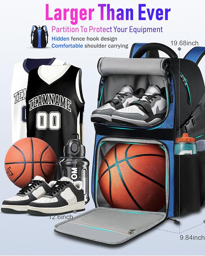Basketball Bag Backpack with Ball Holder Shoes Compartment, Large Basketball Accessories Sports Bag
