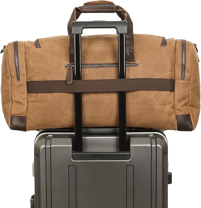Polare 23” Waxed Canvas Cowhide Leather Waterproof Travel Duffel Bag Trim Luggage Weekender Overnight Carry on Hand Bag