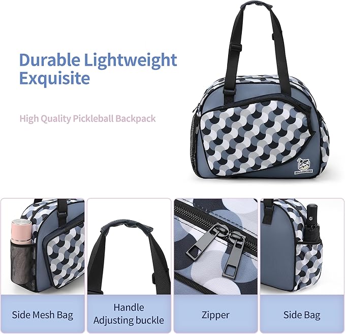 Boulder Bee Pickleball Bags, Premium Pickleball Tote Bag for Girls, Women’s Hand/Shoulder Gym Bag w Water Bottle Holder, with Pickleball Racquet/Paddle Holder