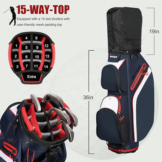Cart Golf Bag 15 Way Organizer Divider Top Golf Club Bags Lightweight Golf Cart Bags for Men Women with Cooler, Rain Cover