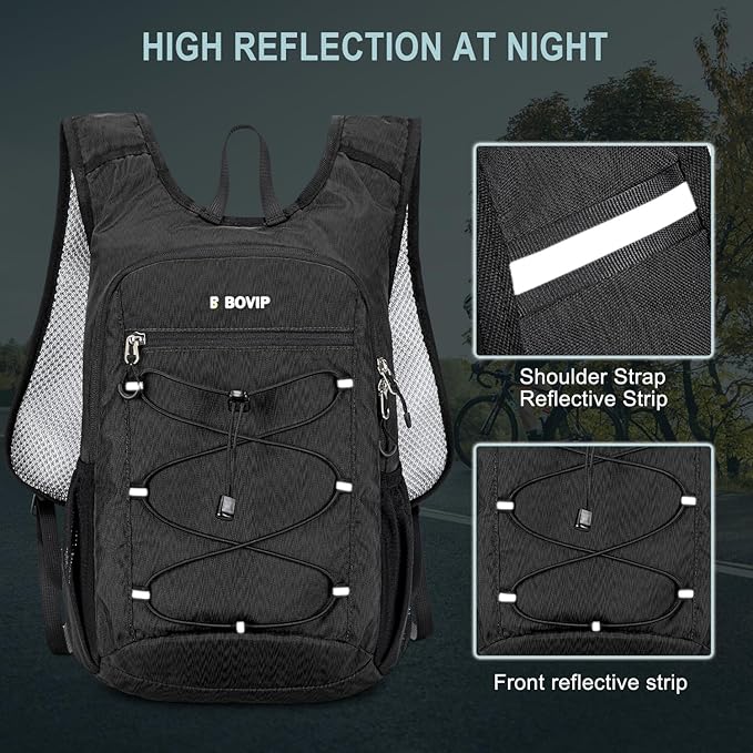 BOVIP Lightweight Hydration Back,15L Multipurpose Hiking Backpack with 1.5L Water Bladder ,Hydro Water Daypack for Cycling Hiking Rave for Men Women