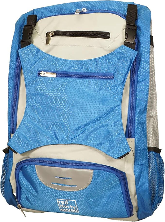 Baseball Backpack with Cleat/Shoe Pocket | Large Capacity | 19.5" T x 14" W x 7.5" D | Holds 4 Bats | External Helmet Storage | 3 Extra Zipper Pockets for Sunglasses, Seeds, Cell Phone (Blue/Gray)