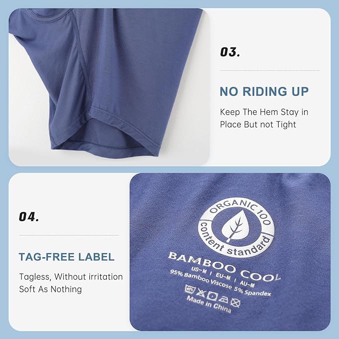 BAMBOO COOL Men's Ultra ComfortSoft Underwear, Moisture Wicking & Breathable No Ride Up Boxer Briefs with Fly, Multipack