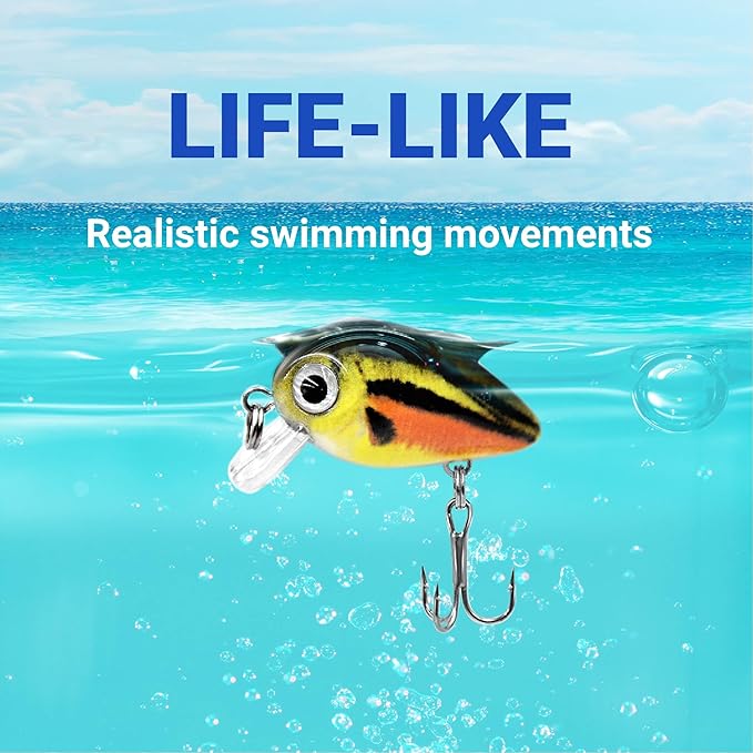 5PCS Micro Crankbait Fishing Lures for Bass Trout Topwater Lures Kit Slow Sinking Sturdy Vib Set for Fishing Lovers Pocket Mini Lure Fishing Tackle Kits for Children