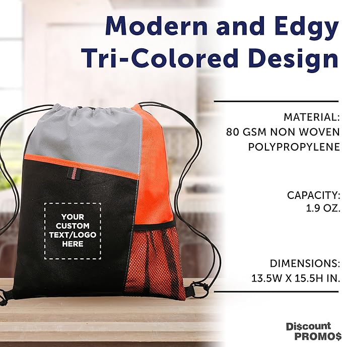 DISCOUNT PROMOS Custom Non-Woven Drawstring Backpacks Set of 10/50/100, Personalized Bulk Pack