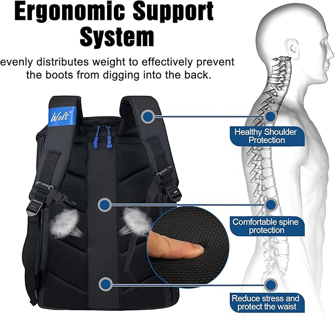 WOLT Ski Boot Bag Backpack,Waterproof Snowboard Gear Backpack,Ski Travel Backpack for Helmet Goggles Gloves&Accessories 50L Black