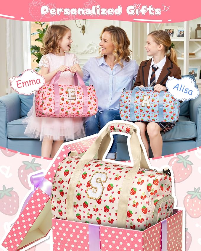Birthday Gifts for 6-12 Year Old Girls, Custom Duffle Bag for Kids, Preppy Stuff for Daughter Granddaughter Niece, Overnight Weekender Bag with Shoe Compartment, Weekend Trip Essentials