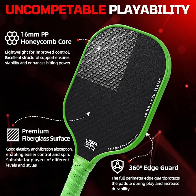 BAGAIL Pickleball Paddles, USAPA Approved Fiberglass Surface Pickleball Set, Lightweight Pickle Ball Rackets with 4 Balls, 1 Bag, Designed in California for Traction and Stability
