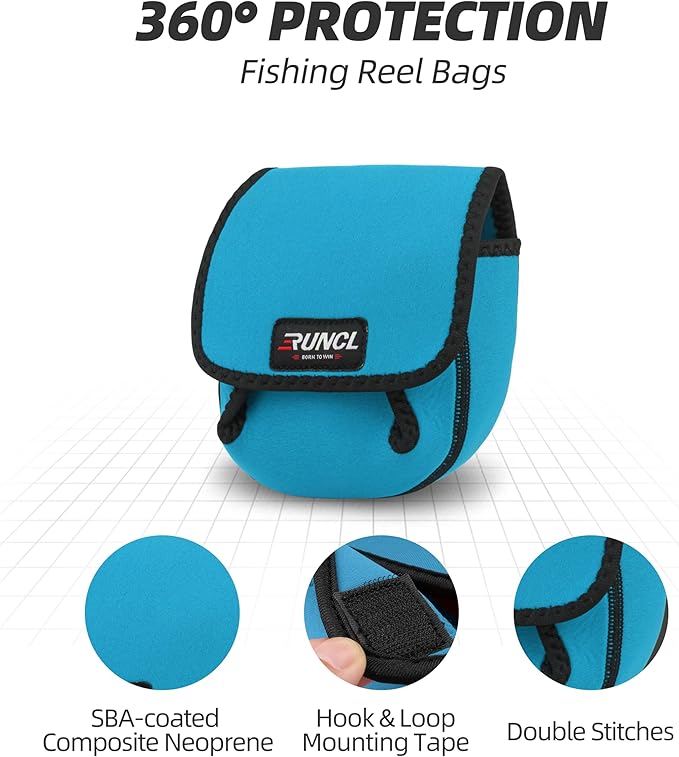 RUNCL Spinning Reel Bag – Protective Storage Pouch for Baitcasting Reels & Spinning Reels, Lightweight & Durable, Ideal for Freshwater & Saltwater Fishing Trips (Sky Blue& Black)