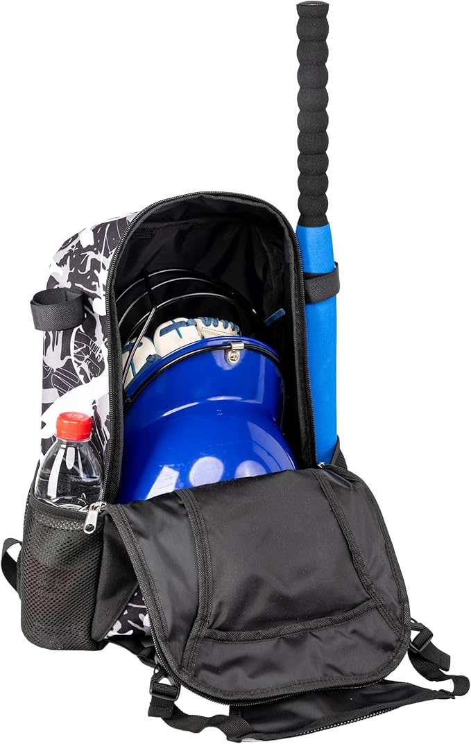 Youth Baseball Bat Bag Backpack, T-Ball & Softball Equipment Gear for Youth with Fence Hook, Lightweight Baseball Bat Backpack, Large Main Compartment for Helmet