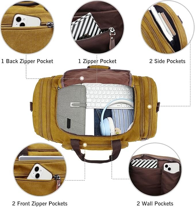 Sechunk Duffle Bag Canvas Leather Large Outdoor Shoulder Bag (yellow)