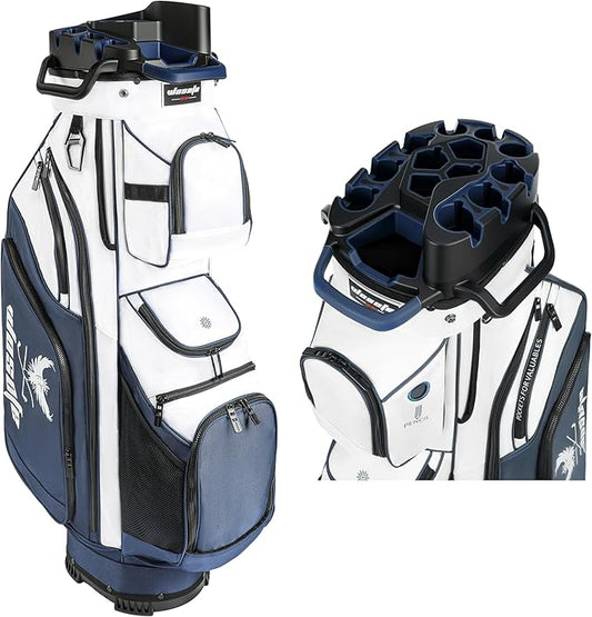 14 Way Full-Length Divider Top Men Golf Cart Bag, Fixed Slots Clubs Organized Premium Oxford Cloth Women 13 Pockets Black Blue Green Golf Bag with 3 Handles Cooler Rain Cover