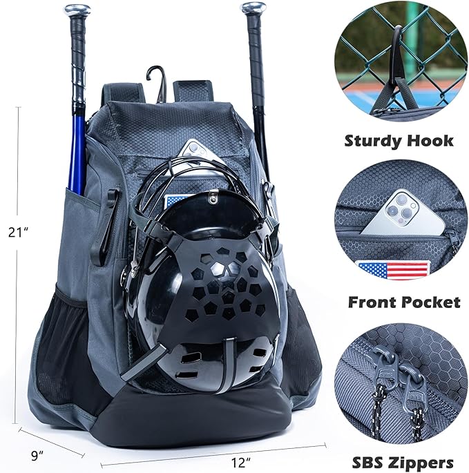 | Baseball Bag Softball Bat Bag, Double-layer Baseball Backpack Adult with Gear Klip To Hold Baseball Glove, Baseball Essential Gear, Youth Baseball Bag for Boys, Girls, Baseball Accessories